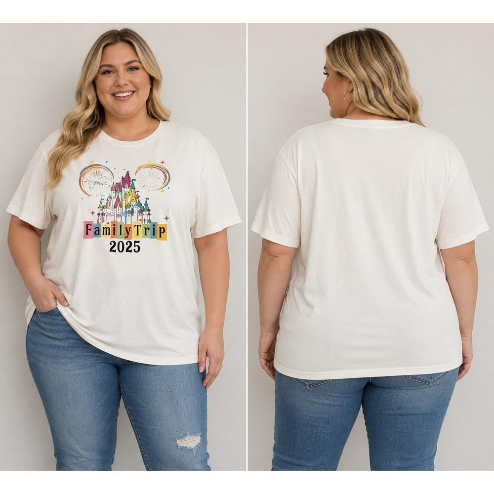 Unbranded Graphic T-Shirt Women 2XL White Family Trip 2025 Castle Short Sleeve